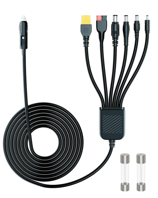 Car Charging Cable Compatible with Jackery Anker EcoFlow 16AWG Car Cigarette Lighter Charger To 6 in 1 Cable Cigarette Lighter Charging for Portable Power Station