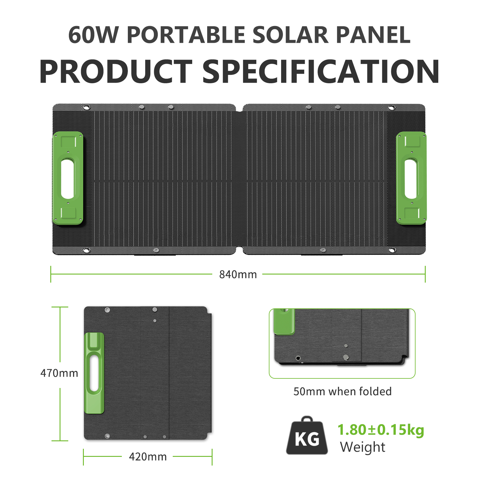 60W Portable Solar Panel for Power Station with kickstands IP65 waterproof Outdoor RV Camper Blackout