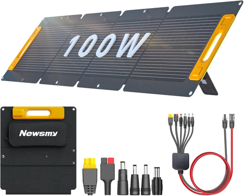 100W 19V Foldable Solar Panel with 6-in-1 Charge Cable Solar Panel Charger for Power Station Lithium Battery, Monocrystalline Solar Battery Charger