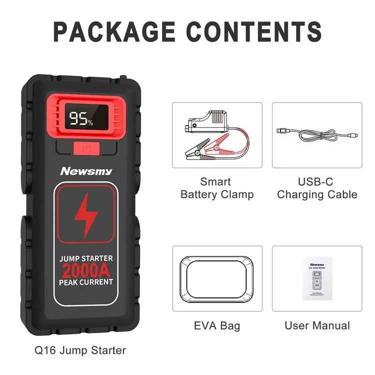 20000mAh Portable Emergency Jump Starter and Power Bank with 2500 Peak Amp